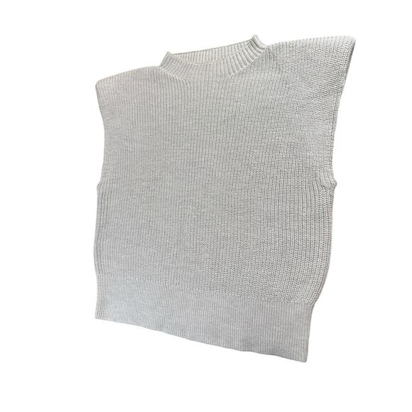 Aritzia Babaton Hazlitt Sweater Vest Gray Merino Wool Mock‑Neck Shoulder Pads L - Picture 6 of 12